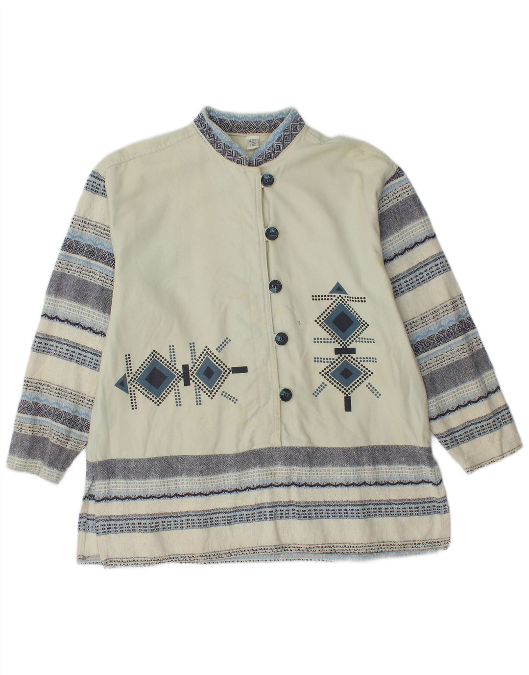 Vintage mujer manga larga blusa Top Reino Unido 12/14 medio de rayas blancas