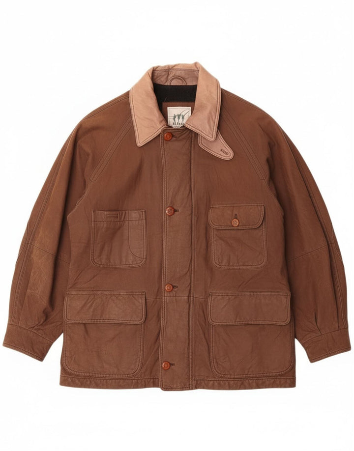 Henry Cottons Chaqueta de cuero resistente para hombre IT 50 Cuero marrón grande