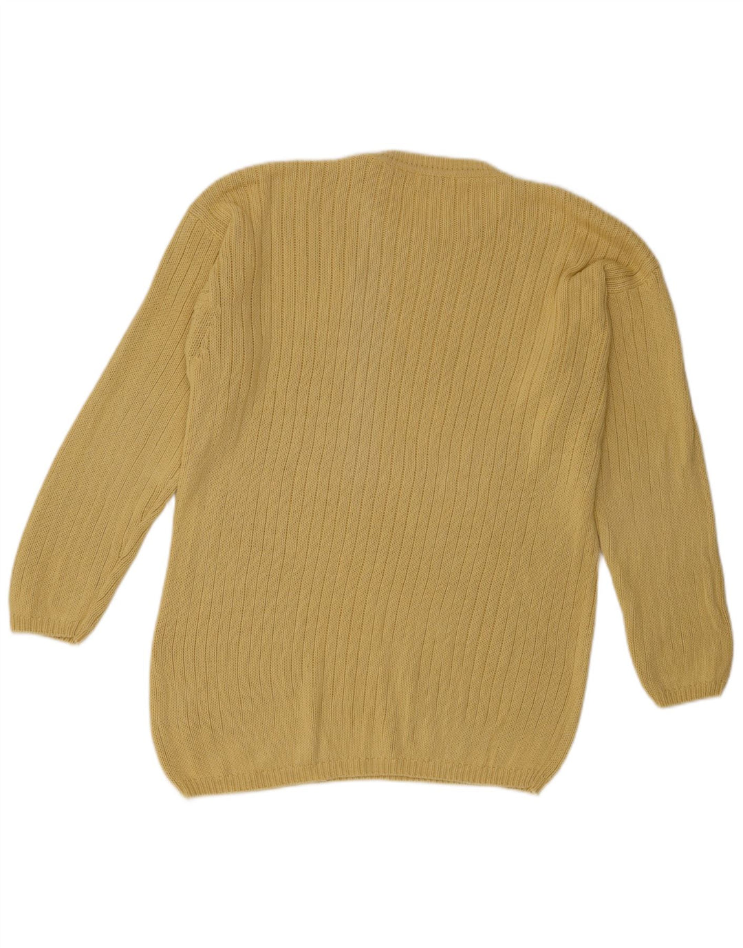 Vintage mujer cuello redondo jersey suéter medio amarillo