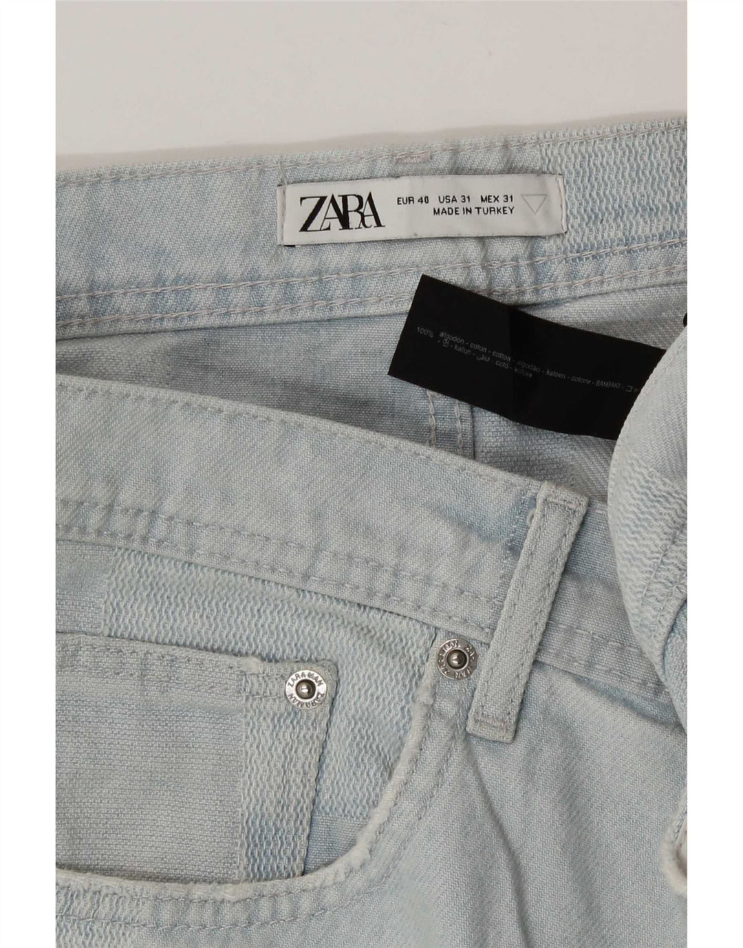 Zara Mens Denim Shorts EU 40 Medium W31 Azul Patchwork Algodón