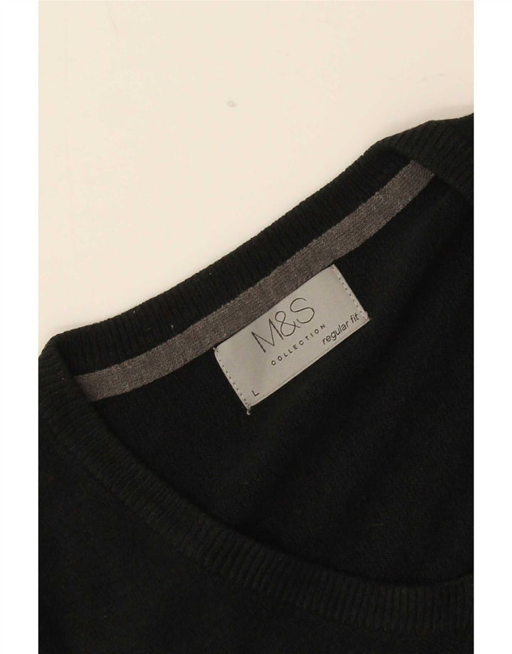 Marks & Spencer Suéter tipo jersey con cuello en V y corte regular para hombre, talla grande, negro