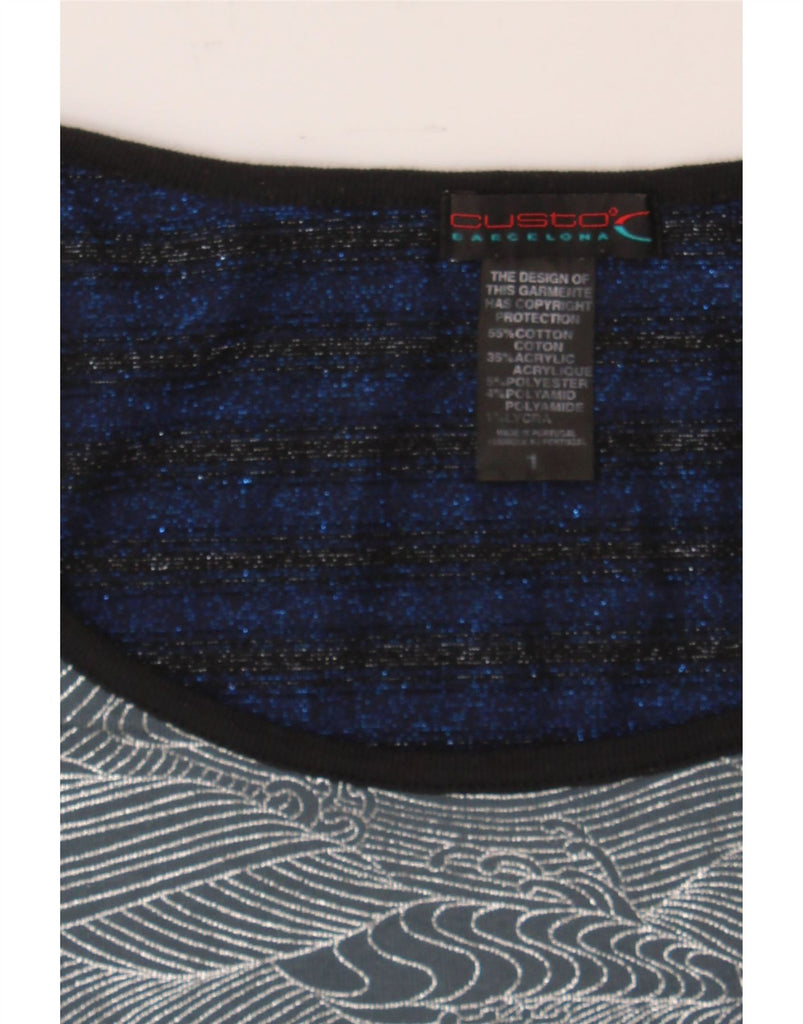 CUSTO BARCELONA Womens Graphic Top 3/4 Sleeve Size 1 Small Navy Blue Vintage Custo Barcelona and Second-Hand Custo Barcelona from Messina Hembry 