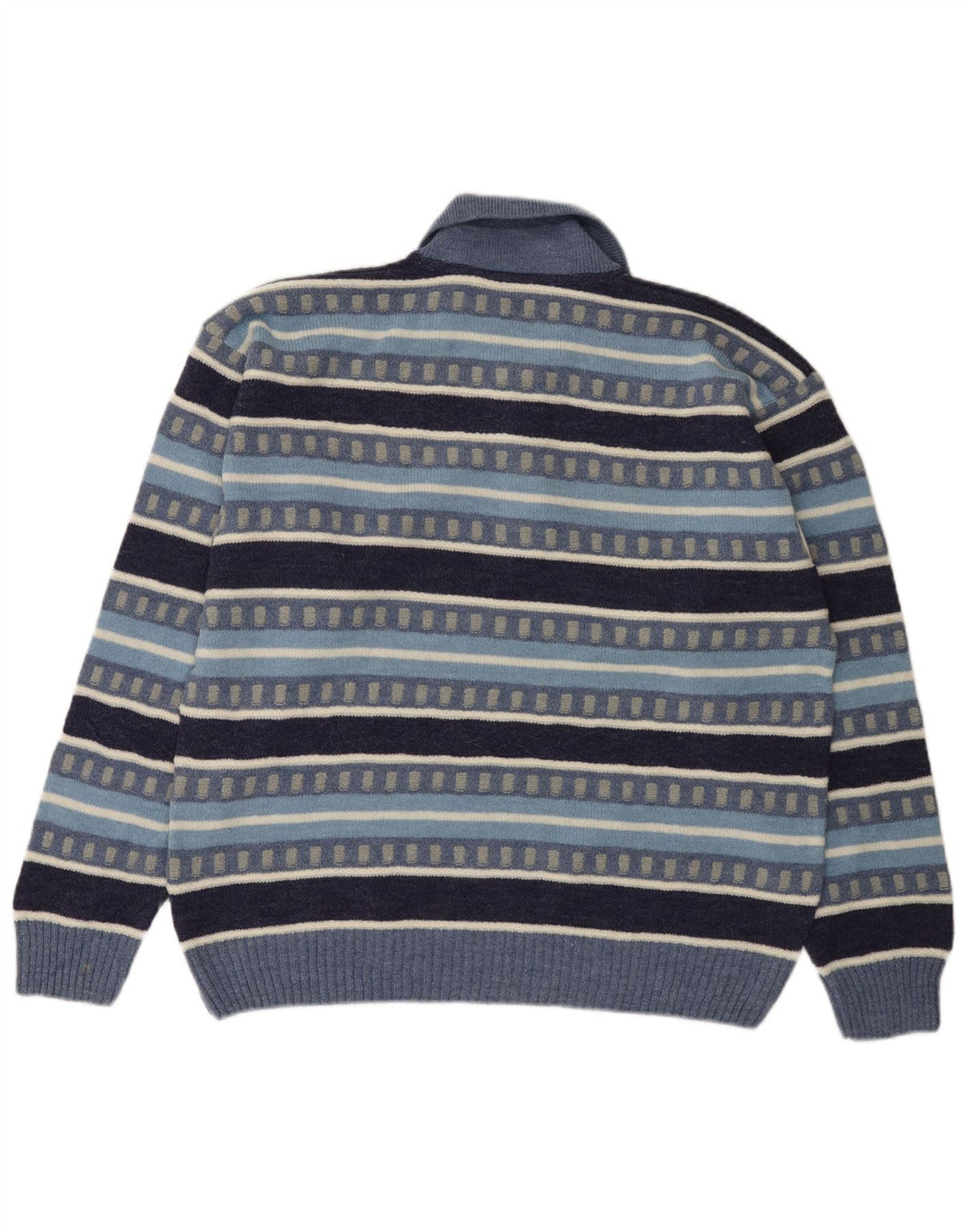 Kappa Hombre Polo Neck Jumper Sweater Large Lana A Rayas Azul