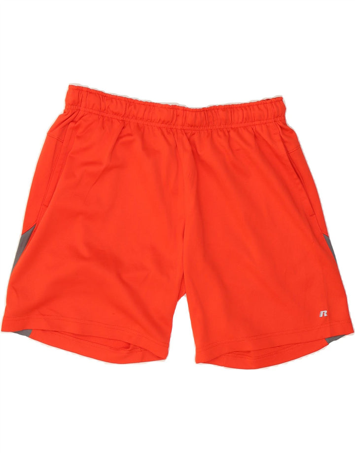 RUSSELL ATHLETIC Mens Sport Shorts Large Orange Colourblock Polyester Vintage Russell Athletic and Second-Hand Russell Athletic from Messina Hembry 