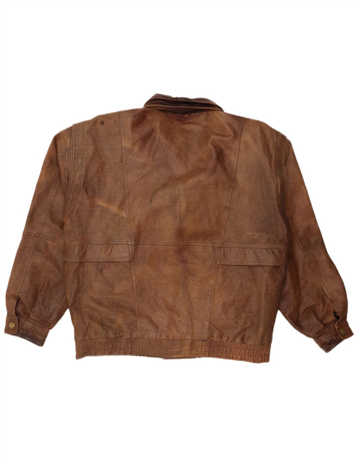 Vintage chaqueta de cuero para hombre Reino Unido 44 2XL cuero marrón