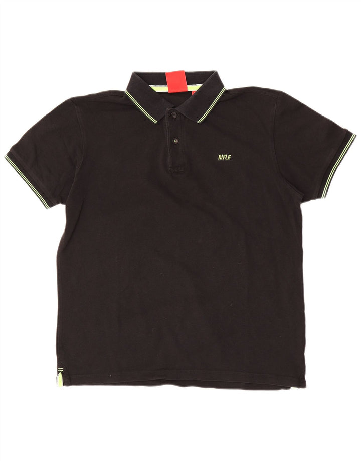 Rifle Polo para hombre grande de algodón negro