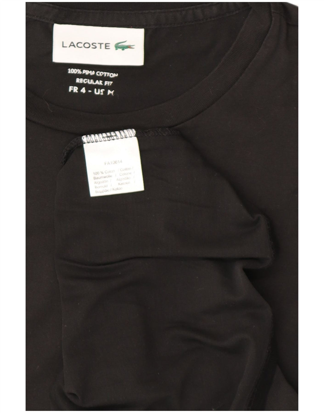 Lacoste Camiseta de corte regular para hombre talla 4 mediana algodón negro