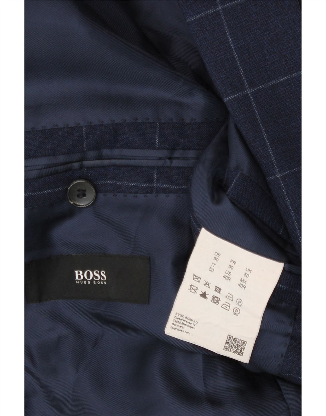 Hugo Boss Chaqueta tipo blazer de 2 botones para hombre EU 50 Large Navy Blue Check