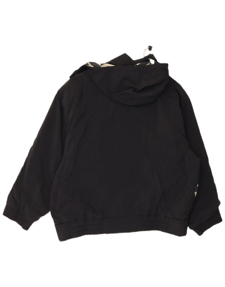 VINTAGE Chaqueta cortavientos con capucha de gran tamaño para mujer IT 46 Nylon negro grande