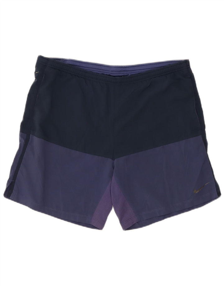 Pantalones cortos deportivos Nike Dri Fit para hombre Poliéster color block azul marino mediano
