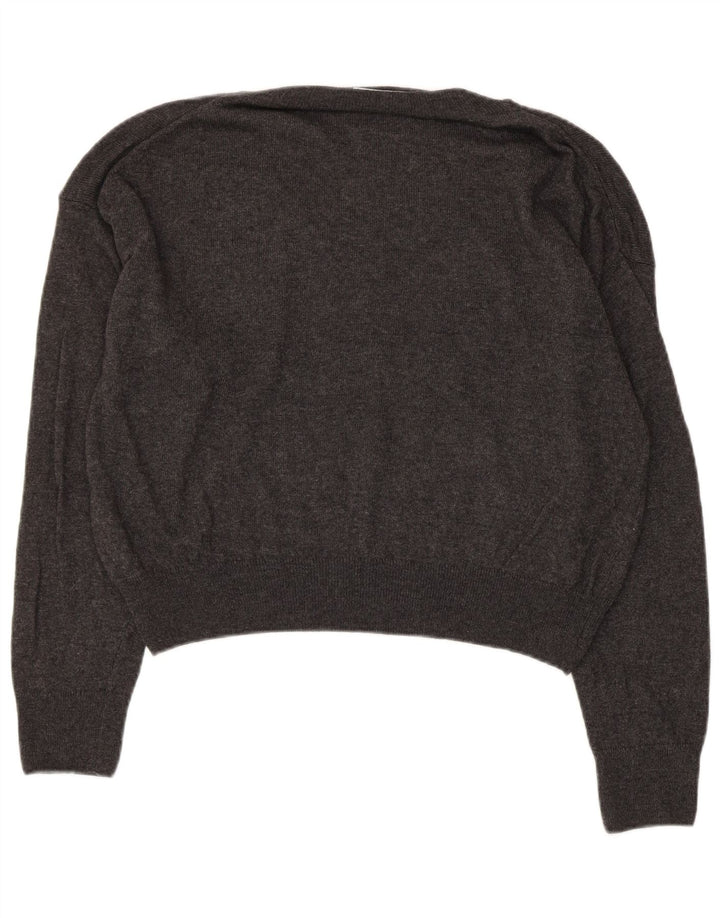 ZARA Jersey oversize con cuello en V para mujer UK 10 Small Viscosa gris