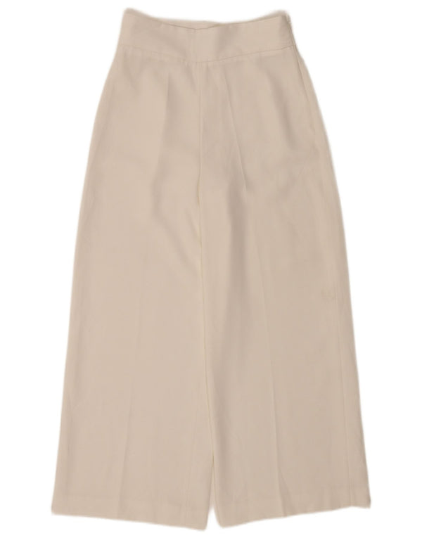 Zara Mujer Pantalones Casuales De Pierna Ancha Crop XS W24 L24 Blanco