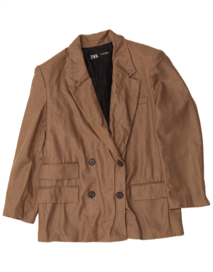 Zara Mujer Chaqueta Blazer Extragrande De Doble Botonadura UK 44 Marrón Medio