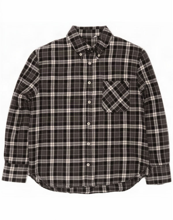 Zara Camisa de franela extragrande para mujer UK 40 Small Black Plaid Cotton