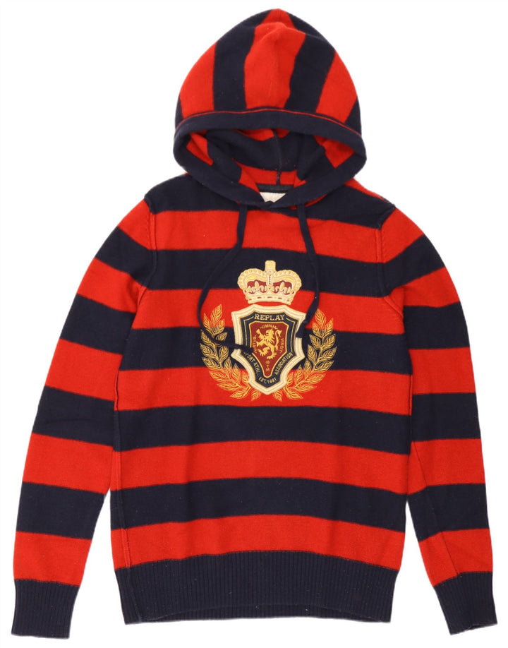 Replay Jersey con capucha y estampado gráfico para hombre, jersey con rayas rojas medianas