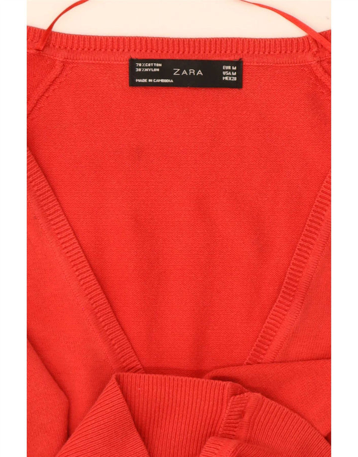 Zara Mujer Cárdigan Suéter UK 12 Mediano Rojo Algodón