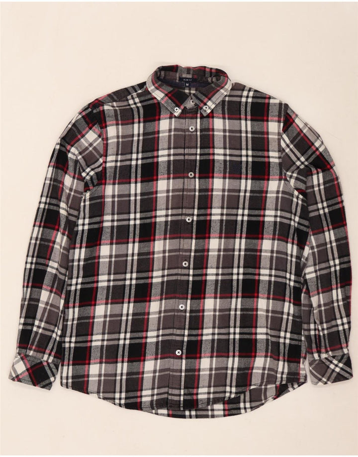 CREW CLOTHING Camisa de franela ajustada para hombre Algodón a cuadros negro mediano