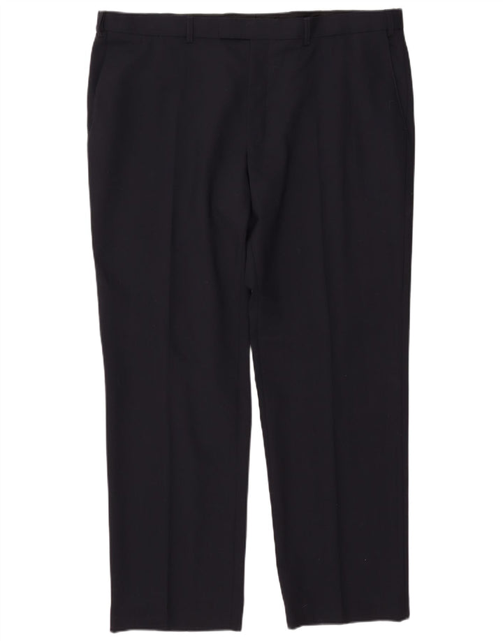 MARKS & SPENCER Pantalón de traje recto de alto rendimiento para hombre W42 L31 Azul marino