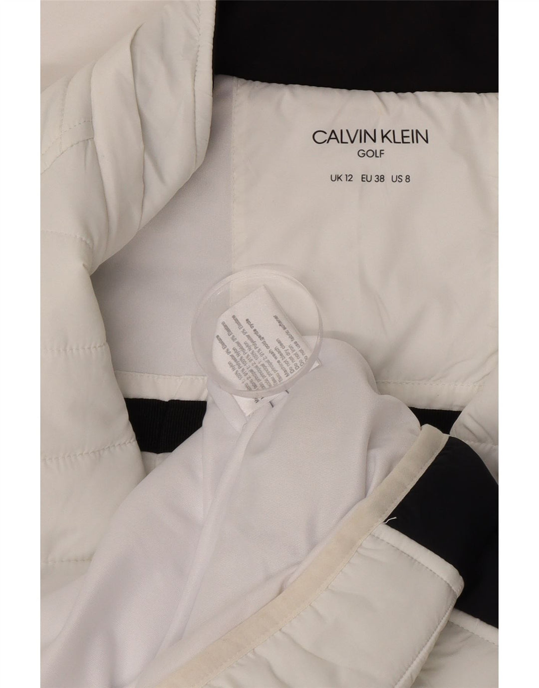 Calvin Klein Chaqueta acolchada de golf para mujer UK 12 Medium White Colourblock