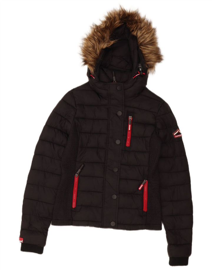 Superdry Mujer Chaqueta Acolchada Con Capucha UK 40 Small Poliéster Negro