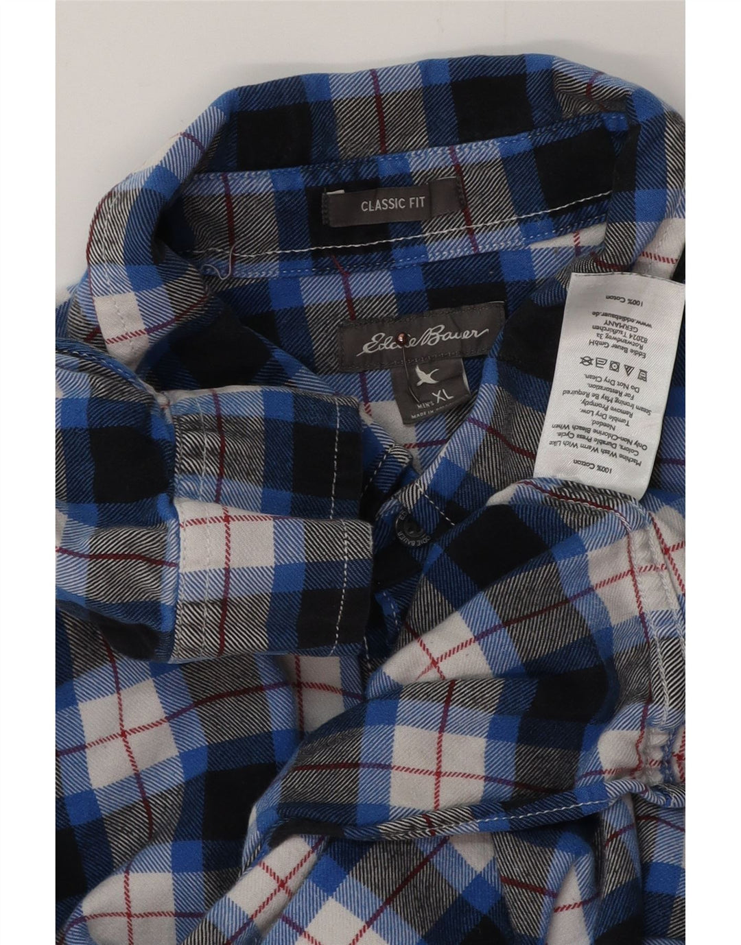 EDDIE BAUER Camisa de franela de corte clásico para hombre XL Algodón a cuadros azules