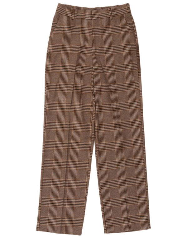 Zara Mujer Pantalón De Traje Cónico De Talle Alto XS W24 L30 Marrón Pata De Gallo