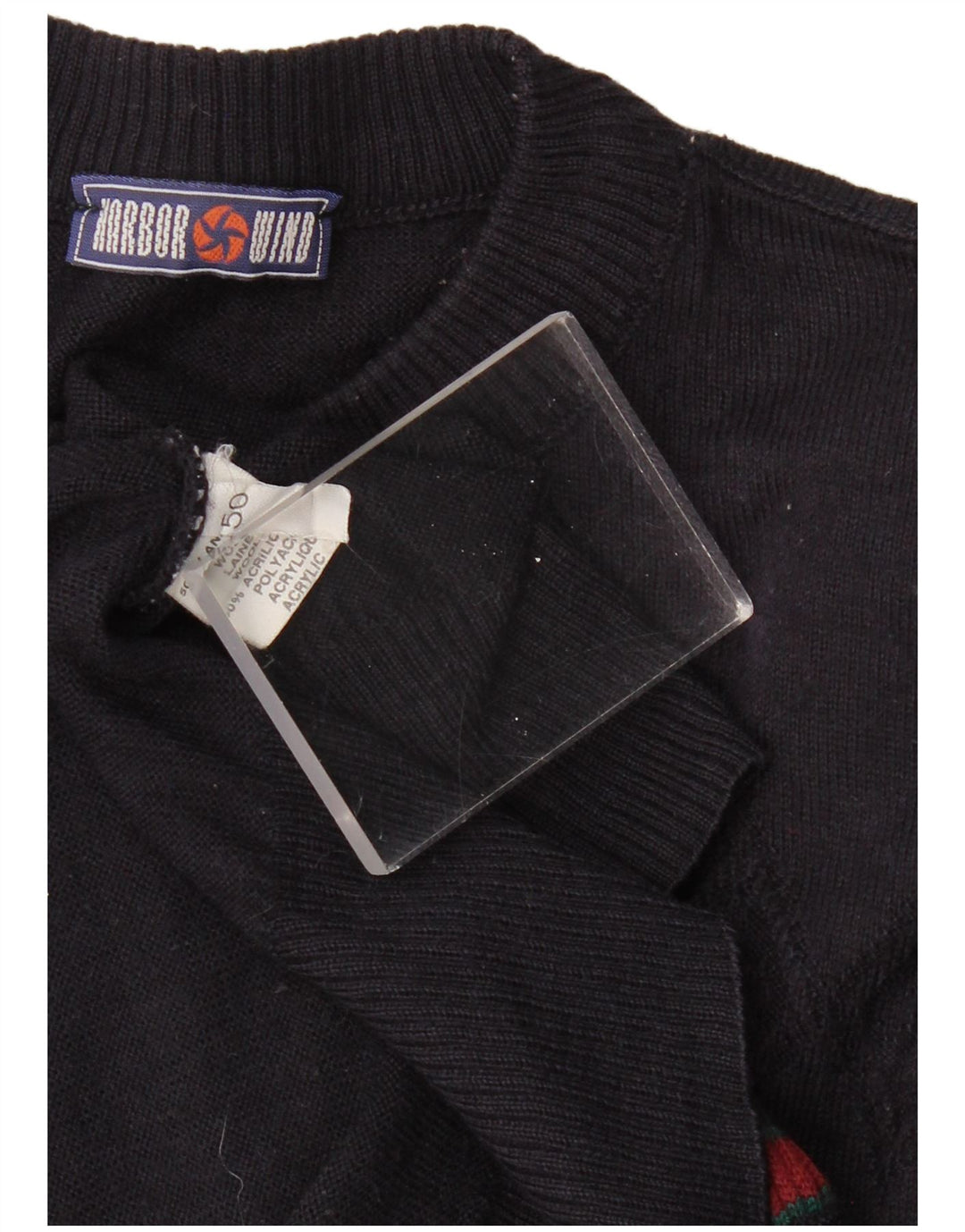 VINTAGE Hombres Turtle Neck Jumper Suéter IT 50 Grande Azul Marino Geométrico