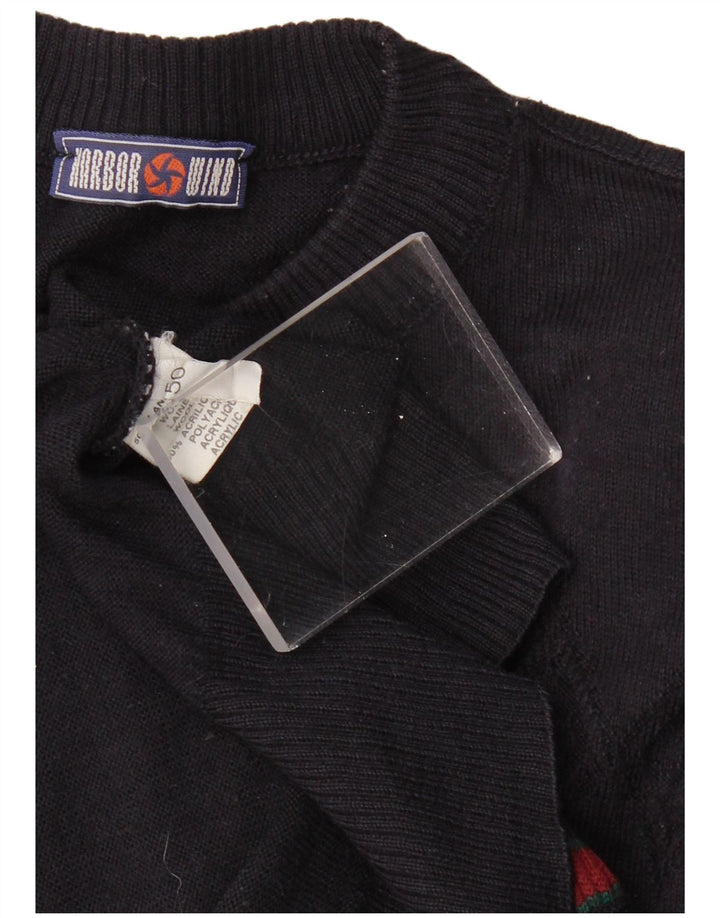 VINTAGE Hombres Turtle Neck Jumper Suéter IT 50 Grande Azul Marino Geométrico