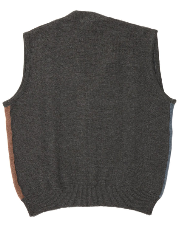 Vintage hombre sin mangas cardigan suéter IT 52 grande gris colorblock