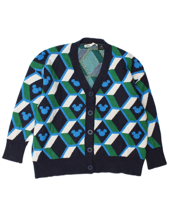 Zara Mujer Suéter Cárdigan Extragrande UK 10 Small Multicolor Geométrico