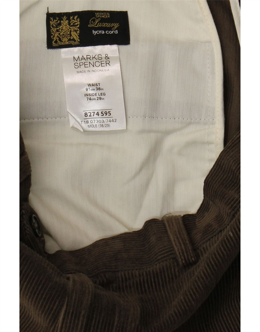 MARKS & SPENCER Pantalones rectos de pana para hombre W36 L29 Algodón marrón