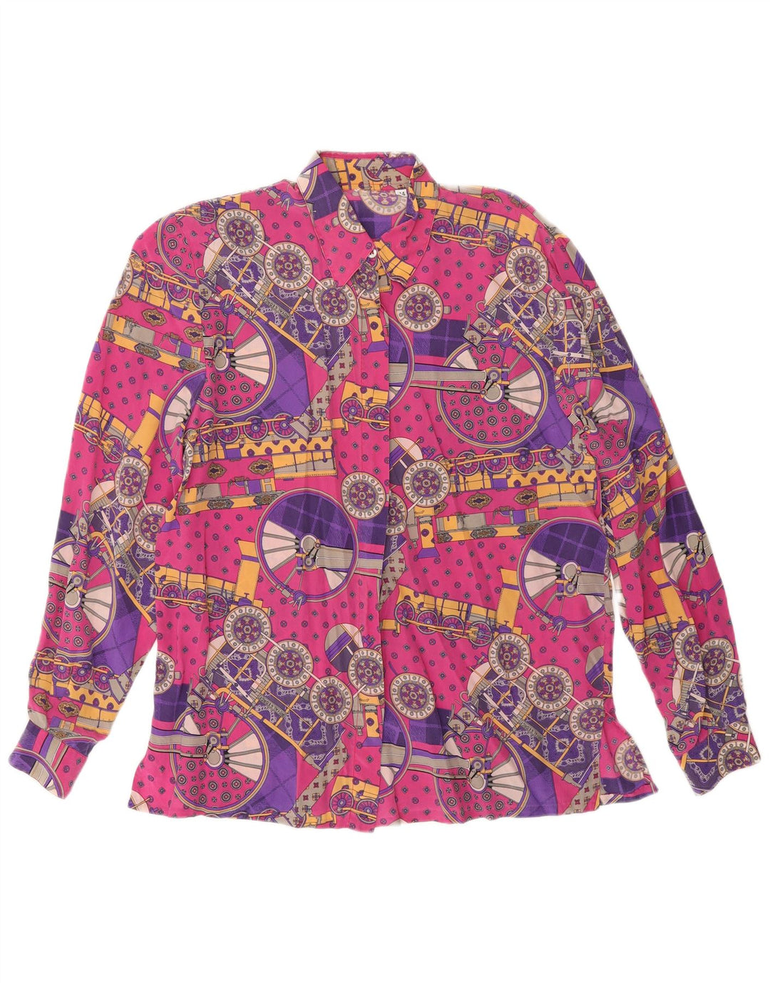 VINTAGE Mujer Patrón Abstracto Camisa Blusa IT 44 Rosa Medio