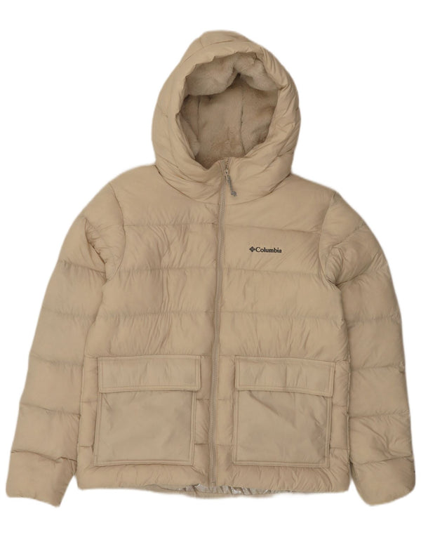 Columbia Chaqueta acolchada con capucha Omni-Heat para mujer UK 44 Medium Beige Nylon