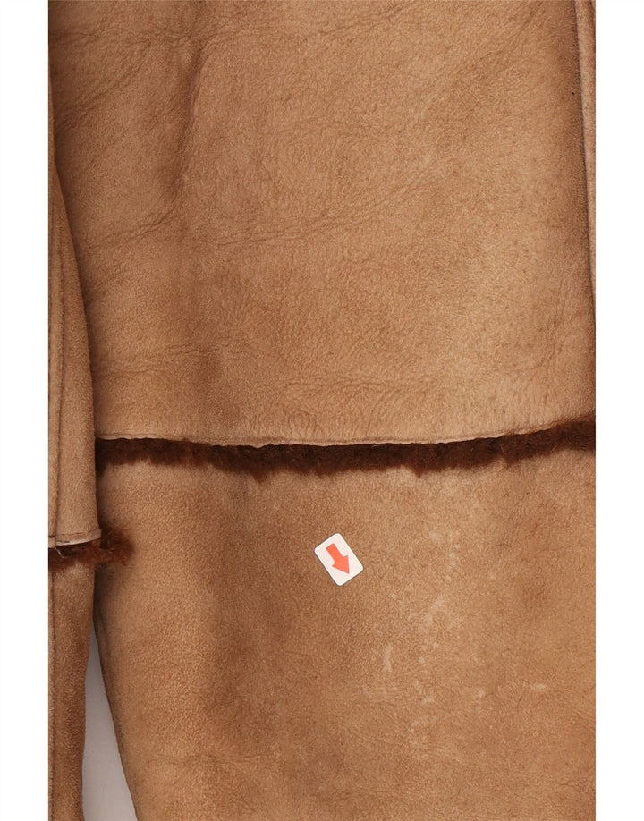 Vintage mujer shearling abrigo Reino Unido 16 grande beige