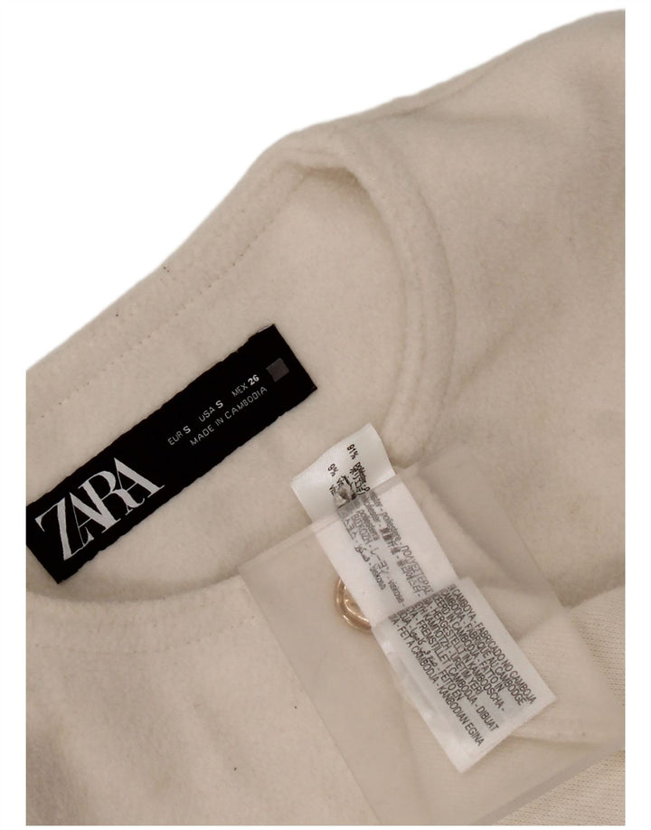 Zara Mujer Chaqueta Corta De 4 Botones UK 10 Small Poliéster Blanco