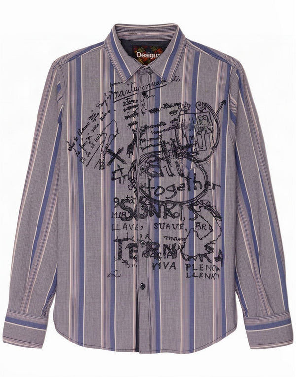 Camisa gráfica Desigual para hombre XL Algodón a rayas azules