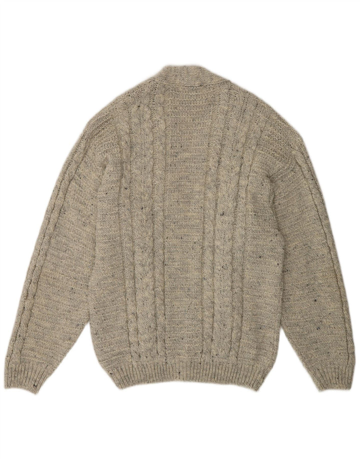 Distler Cárdigan para hombre de lana moteada gris grande