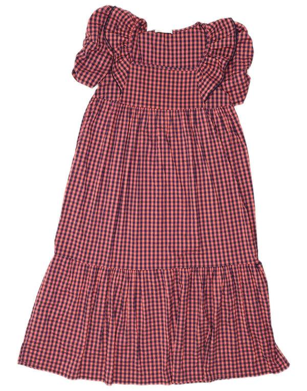 Zara Vestido Imperio Con Volantes Para Mujer UK 10 Small Pink Gingham Poliéster
