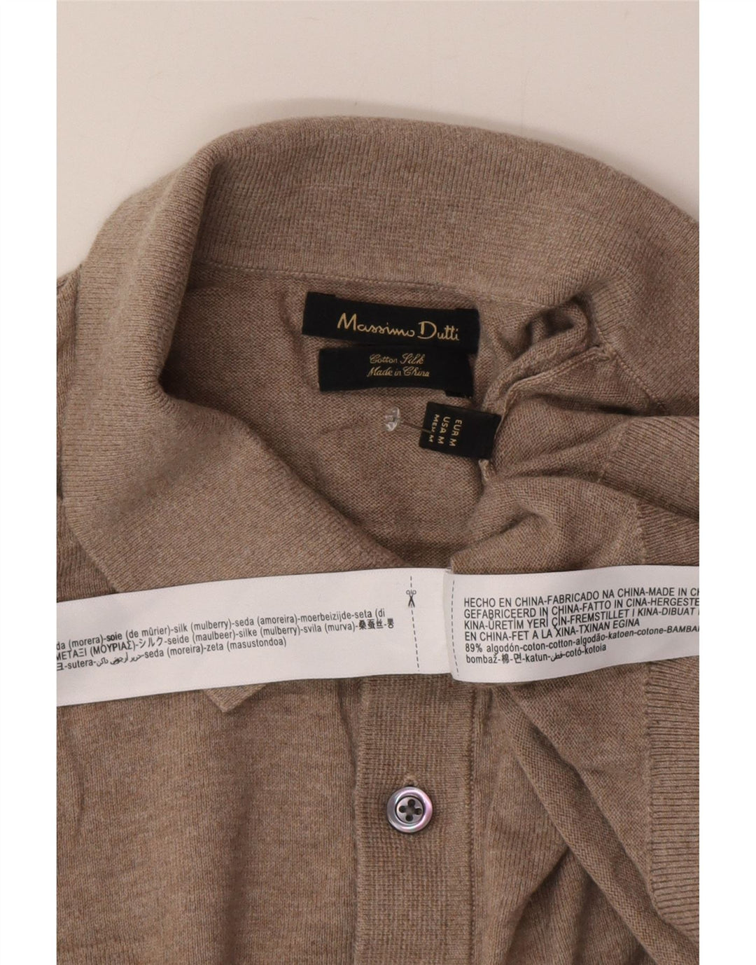 Jersey Massimo Dutti Hombre con Cuello Polo Algodón Beige Medio