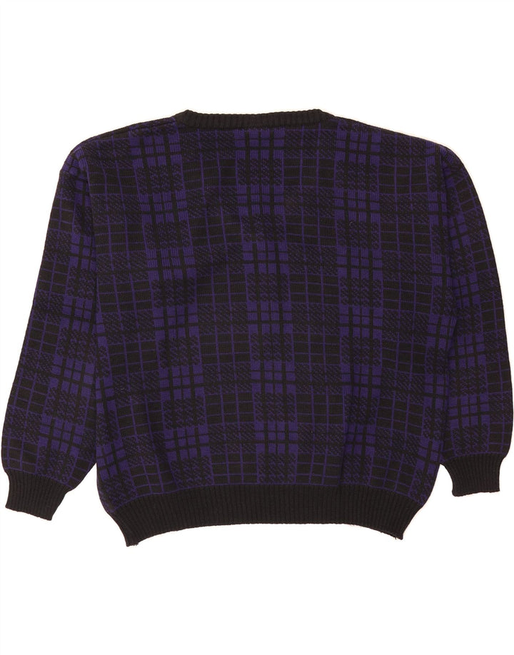 VINTAGE Womens Oversized V-Neck Jumper Sweater UK 14 Medium Purple Check Vintage Vintage and Second-Hand Vintage from Messina Hembry 
