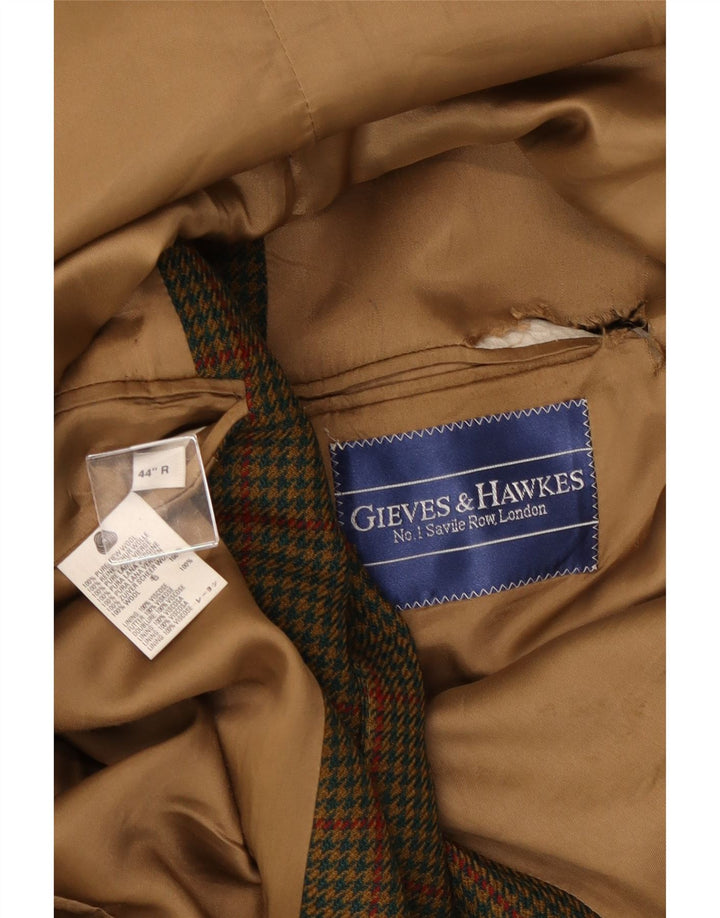 Gieves & Hawkes Chaqueta tipo blazer de 2 botones para hombre UK 44 2XL Caqui Pata de gallo