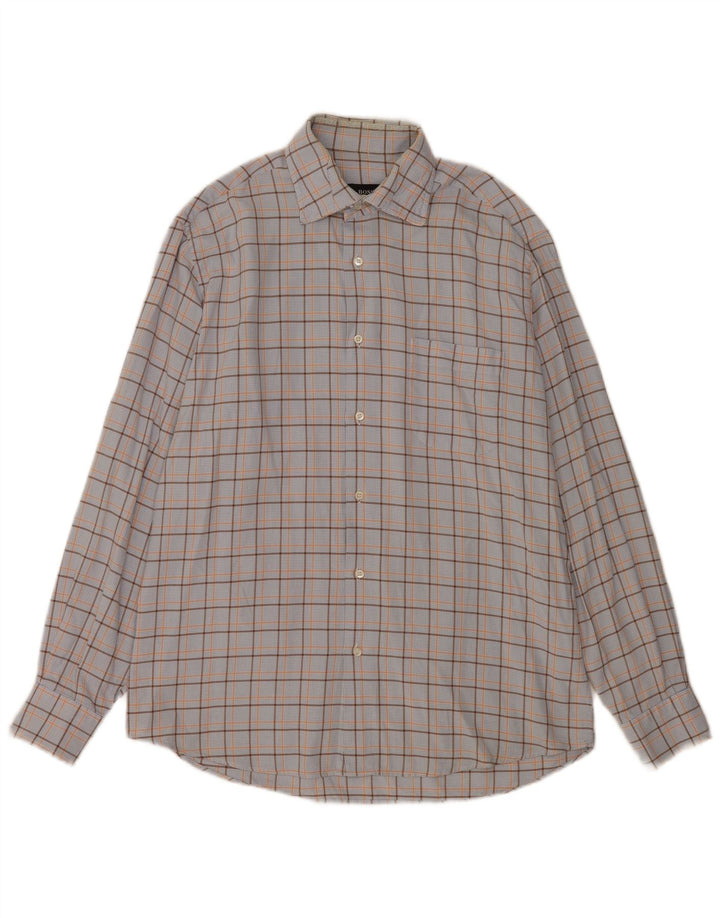 Hugo Boss Camisa para hombre Talla 15 3/4 40 Algodón a cuadros azul mediano