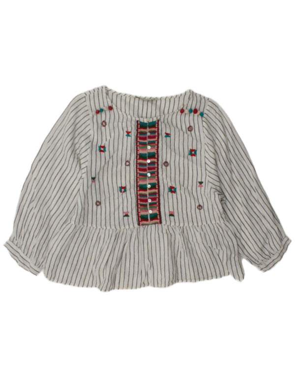 Zara Blusa Corta De Manga 3/4 Para Mujer UK 44 Grande Blanco A Rayas