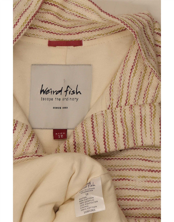 Weird Fish Chaqueta de lona para mujer Reino Unido 12 Mediana de algodón a rayas blanco roto