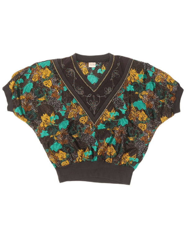 Vintage mujer blusa Top Reino Unido 18 XL seda floral multicolor