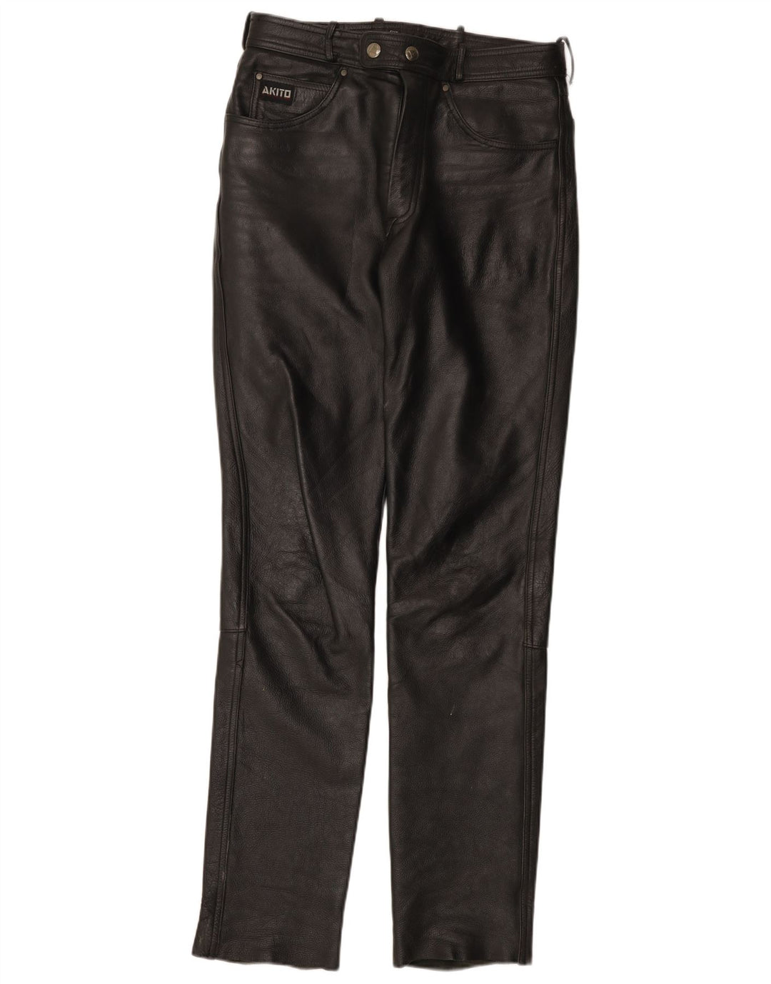 Akito Pantalones de cuero delgados para hombre W32 L34 Cuero negro