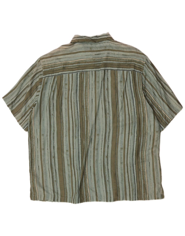 Caribbean Joe Camisa de manga corta para hombre XL Seda a rayas verdes