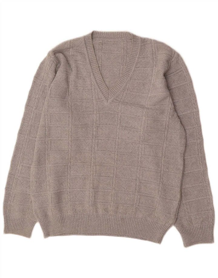 Vintage hombres V-cuello jumper suéter IT 50 gris medio poliacrílico