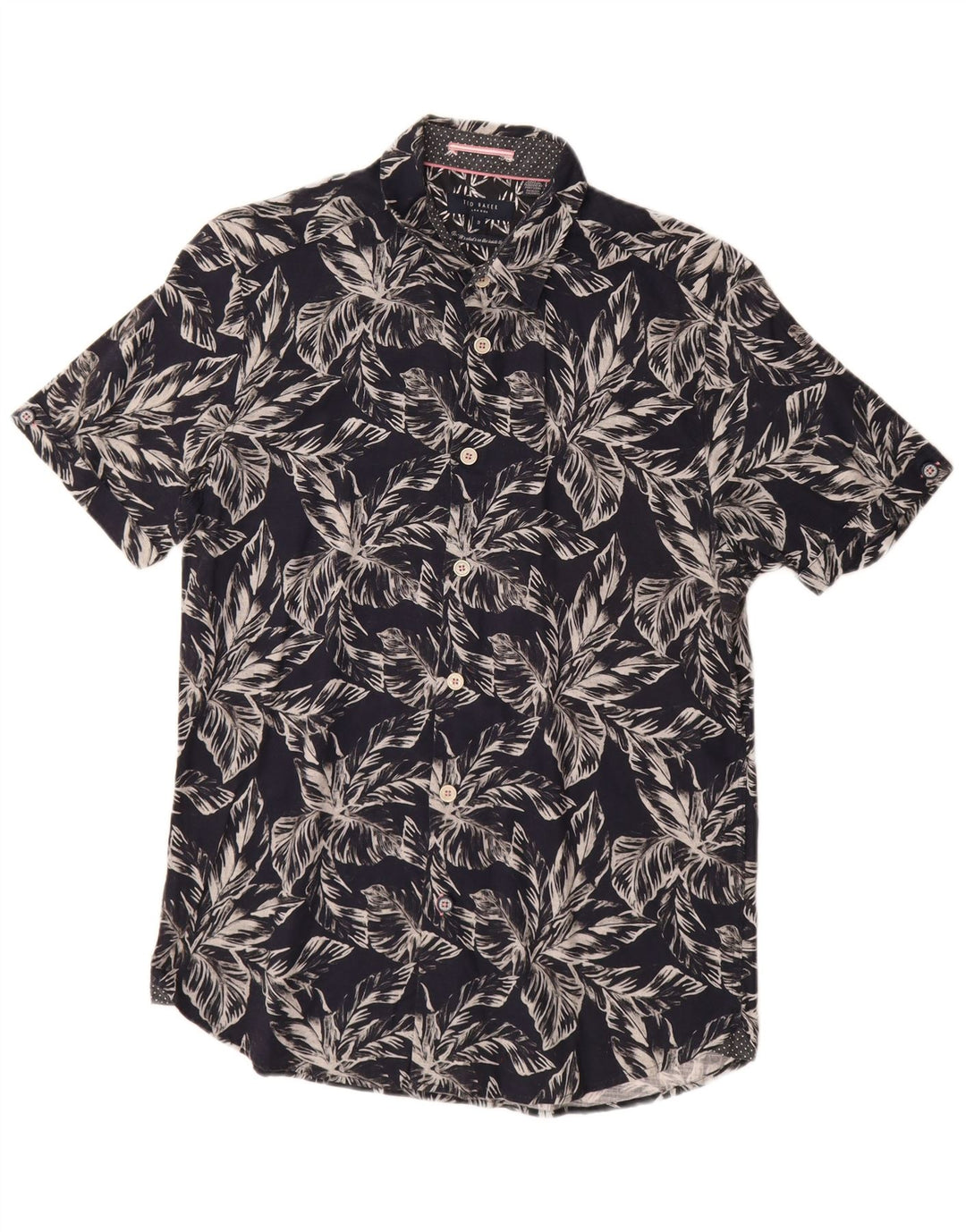 Ted Baker Camisa de manga corta para hombre Talla 3 Mediana Azul marino Algodón floral