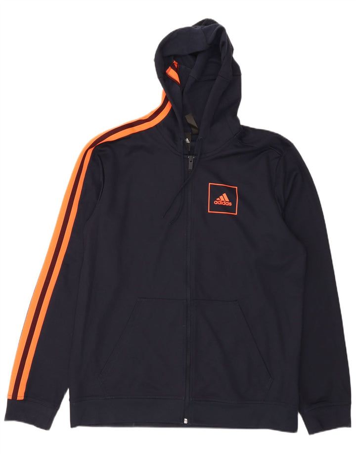 ADIDAS Sudadera con capucha y cremallera para hombre, talla grande, algodón azul marino